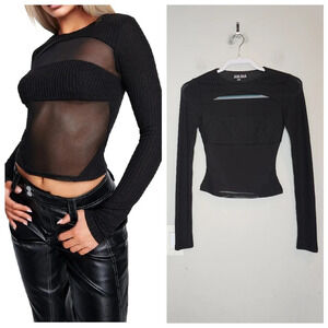 I.AM.GIA Lumi Black Mesh Sweater Long Sleeve Crop Top Sheer Soft Size XXS